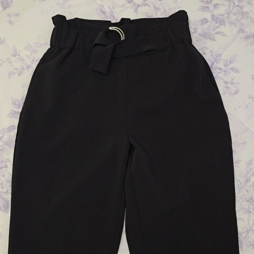 Black High-Waisted Paperbag Pants